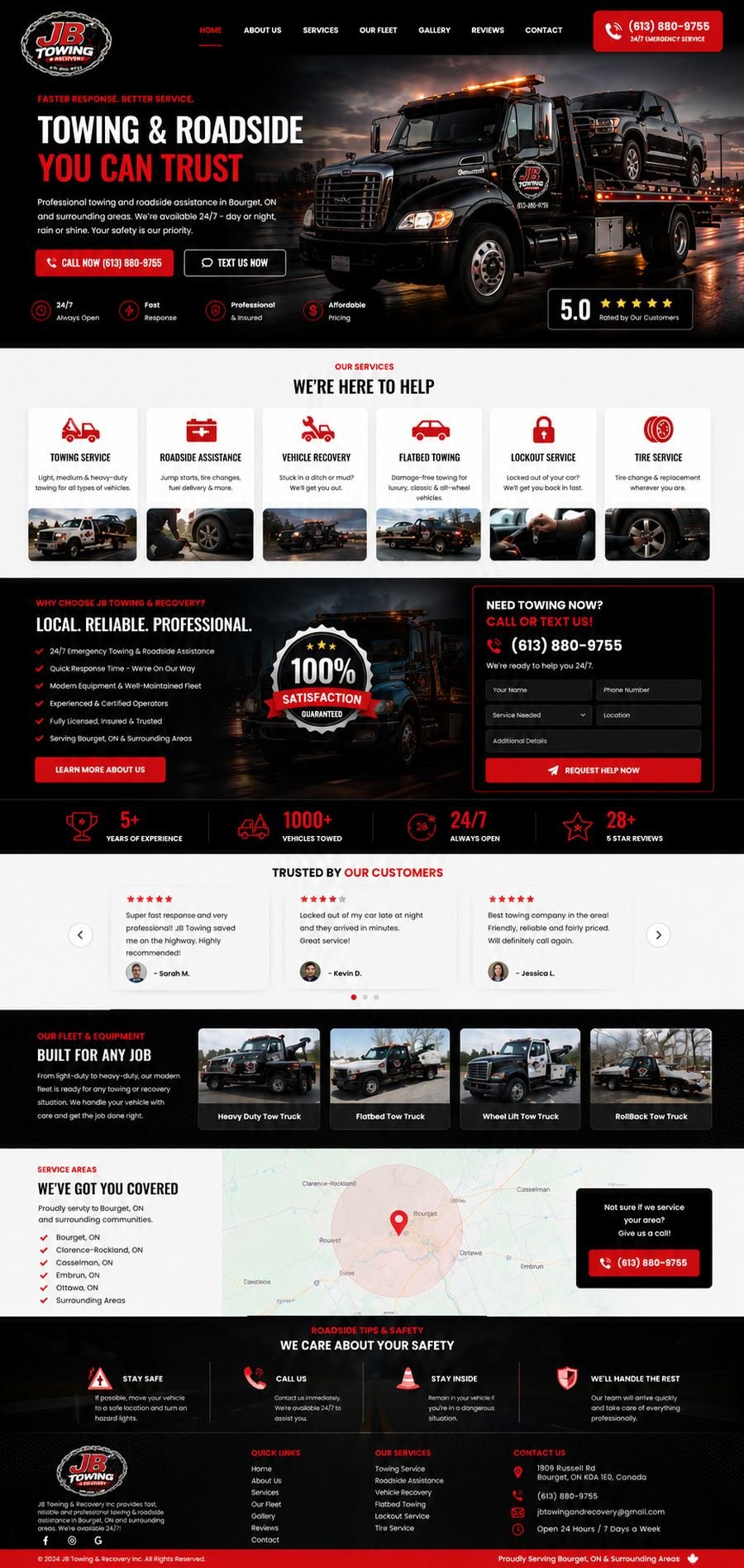 JB Towing and Recovery website homepage designed by Be12 Media