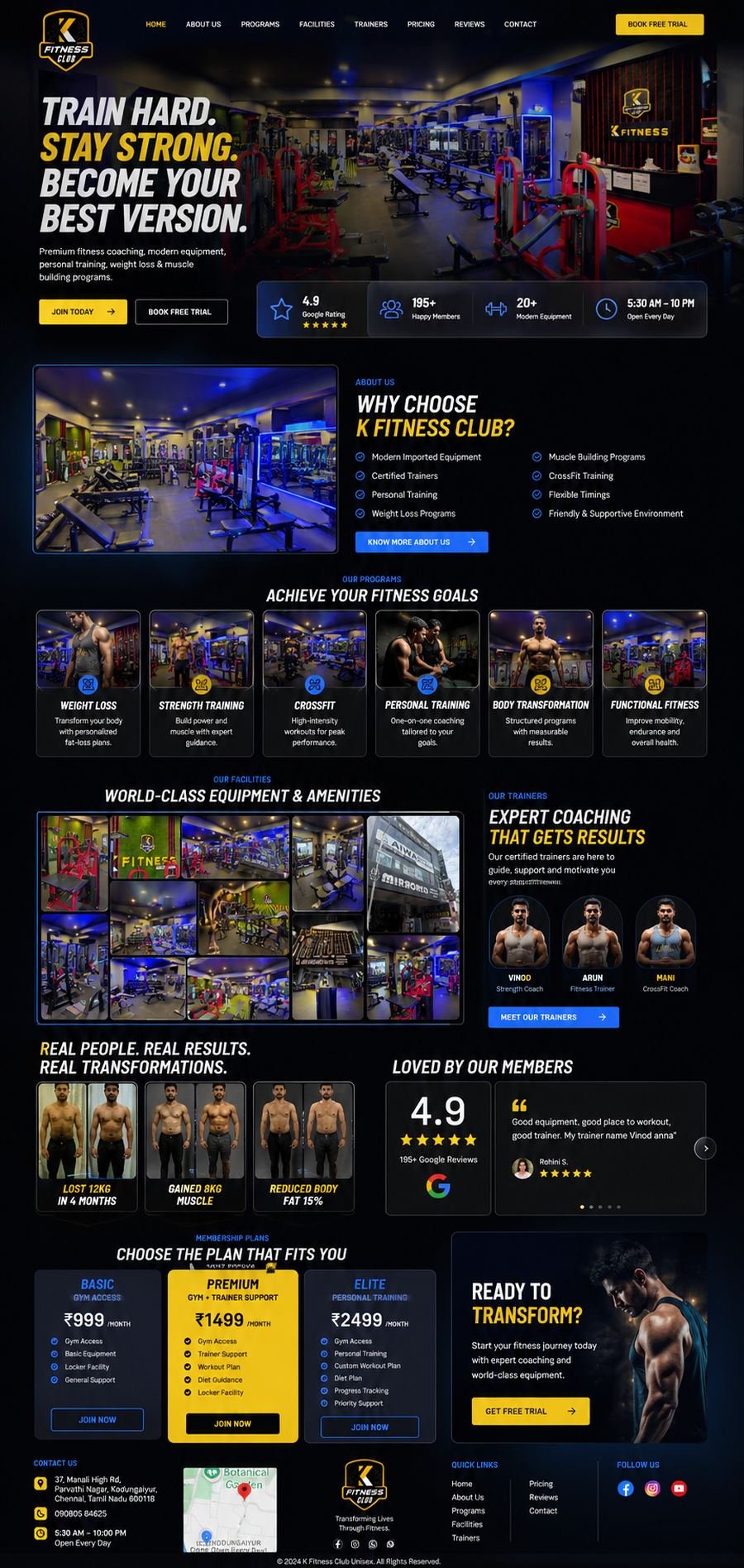 K Fitness Club Unisex website homepage designed by Be12 Media