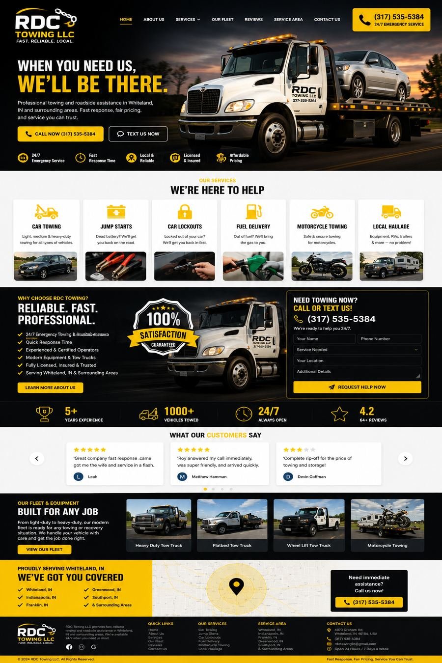 RDC Towing LLC website homepage designed by Be12 Media